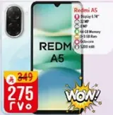 ريدمي A5 بشاشه 6.34 بوصه وكاميرا 32 ميجابكسل وذاكره 64 جيجابايت وذاكره وصول عشوايي 3 جيجابايت.