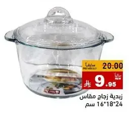 وعاء طهي زجاجي مع غطاء، مقاس 16x18x24 سم.