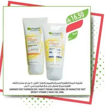 Garnier Fast Fairness Day / Night Cream Lemon 50ml or Skinactive Fast Bright Vitamin C Wash Gel 50ml.