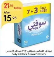 Softy Soft Pack Tissues 7+3 Free, 10 Packs of 150 Sheets.