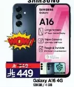 Samsung Galaxy A16 4G with a long screen, triple camera, tough and durable design.