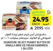 Signature Select Peanut Butter or Vanilla Mini Ice Cream Sandwich, 1.06 liter