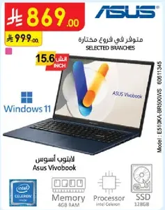 ASUS Vivobook with Windows 11, 15.6 inch display, Intel Celeron processor, 4GB RAM, and 128GB SSD.
