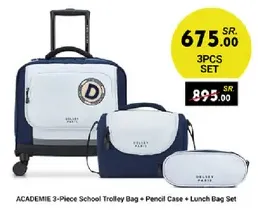 ACADEMIE 3-Piece School Trolley Bag + Pencil Case + Lunch Bag Set