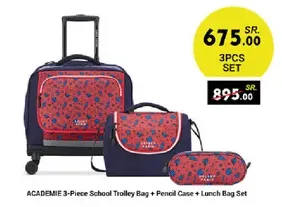 ACADEMIE 3-Piece School Trolley Bag + Pencil Case + Lunch Bag Set