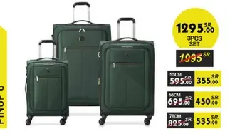 3-piece luggage set in green color, includes various sizes for travel convenience.