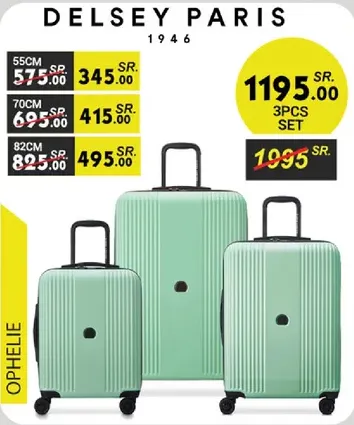Delsey Paris luggage set, includes three pieces in mint color.