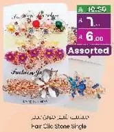 Assorted hair clips with stones.