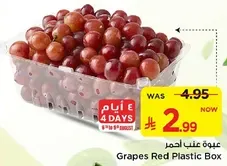 Red grapes in a plastic box.