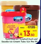Saudia Ice Cream Tubs 1Ltr Per Pc
