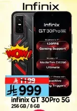 Infinix GT 30Pro 5G with 256 GB storage and 8 GB RAM, featuring 120FPS gaming support and MediaTek Dimensity 8100.