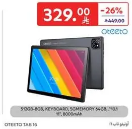 OTEETO TAB 16 with 512GB storage, 8GB RAM, keyboard, and 5G memory.