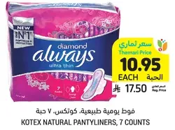 Kotex Natural Pantyliners, 7 counts.
