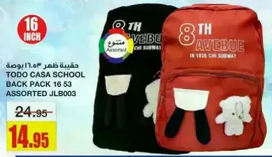 TODO CASA SCHOOL BACK PACK 16 53 ASSORTED JLB003