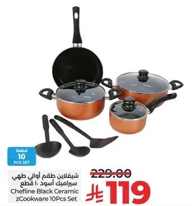 Cheffline Black Ceramic Cookware 10 Pcs Set
