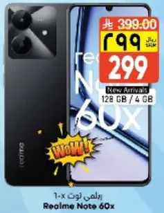 Realme Note 60x with 128 GB storage and 4 GB RAM.