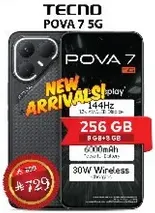 TECNO POVA 7 5G with 256 GB storage and 6000mAh battery.