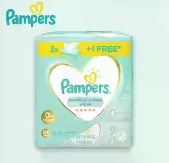 Pampers sensitive protect wipes, pack of 3 with 1 free.