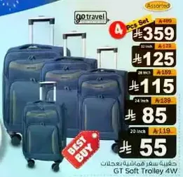 4 pieces travel luggage set with various sizes.