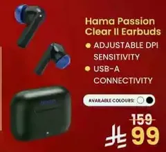 Hama Passion Clear II Earbuds - Adjustable DPI sensitivity, USB-A connectivity.