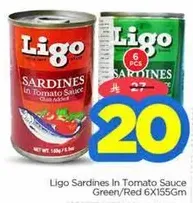 Ligo Sardines In Tomato Sauce Green/Red 6X155Gm