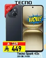 Tecno Spark 40c with 256 GB storage and 8 GB RAM.