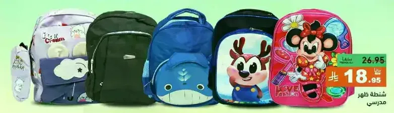 School backpack with various designs.