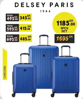 Delsey Paris luggage set, includes three pieces in blue.