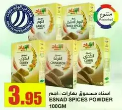 Esnad Spices Powder - Assorted flavors including garlic, curry, mixed spices, cinnamon, and cumin.