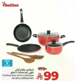 Chefline Non-Stick Cookware Set 8 Pieces Red