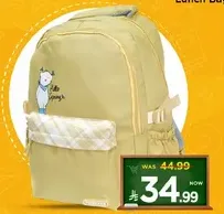 A cute yellow backpack featuring a playful design, perfect for kids.