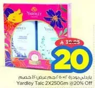 Yardley Talc 2x250g with 20% off