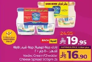 Nadec Cream/Cheddar Cheese Spread 500g 2s
