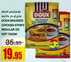 Doux breaded chicken strips regular or hot 750g.