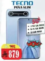 TECNO POVA SLIM with 256 GB ROM, 8 GB RAM, and 5160 mAh battery.