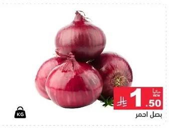 بصل احمر، طازج وجديد.