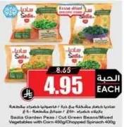 خضار مجمده مختلطه تشمل الذره والفاصوليا الخضراء والسبانخ المفرومه.