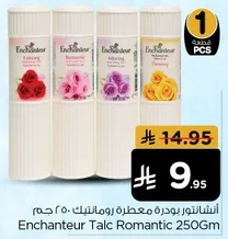 Enchanting talc powder with romantic fragrance, 250 grams.
