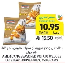 Americana seasoned potato wedges or steak house fries, 750 grams.
