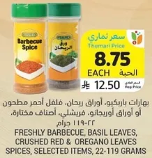 Freshly barbecue, basil leaves, crushed red & oregano leaves spices, selected items, 22-119 grams.