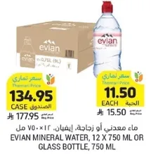 Evian mineral water, 12 x 750 ml or glass bottle, 750 ml