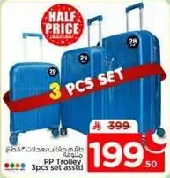 3 pieces set of PP trolley luggage.