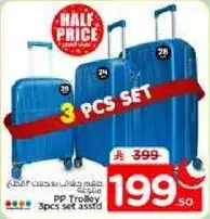 3 pieces set of PP trolley luggage.