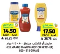 Hellmann's Mayonnaise or Ketchup, 800 - 915 grams.