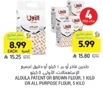 طحين فاخر او بر، 1 كيلو او دقيق لجميع الاستعمالات، الاول، 5 كيلو.