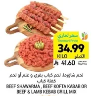 Beef shawarma, beef kofta kabab or beef & lamb kebab grill mix.
