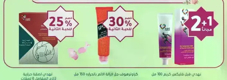 A set of body care products with various discounts.