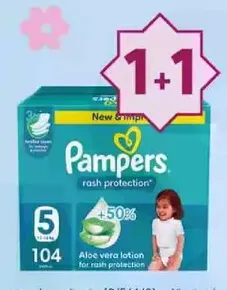 Pampers rash protection with aloe vera lotion for rash protection.