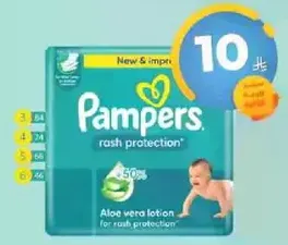 Pampers rash protection with aloe vera lotion for rash protection.