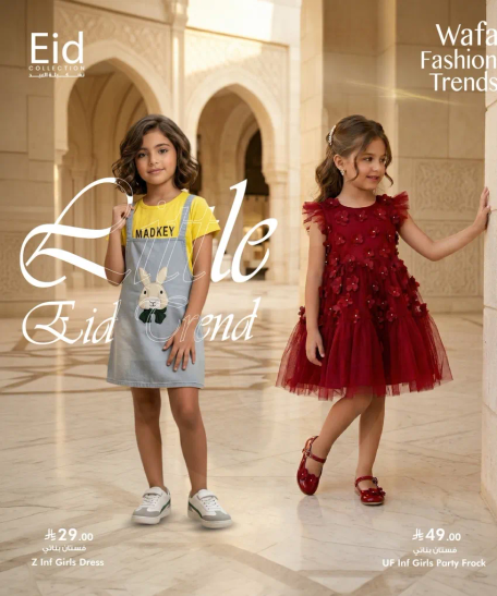 مجموعه عيد صغيره تحتوي علي فستان للبنات وفستان حفله.